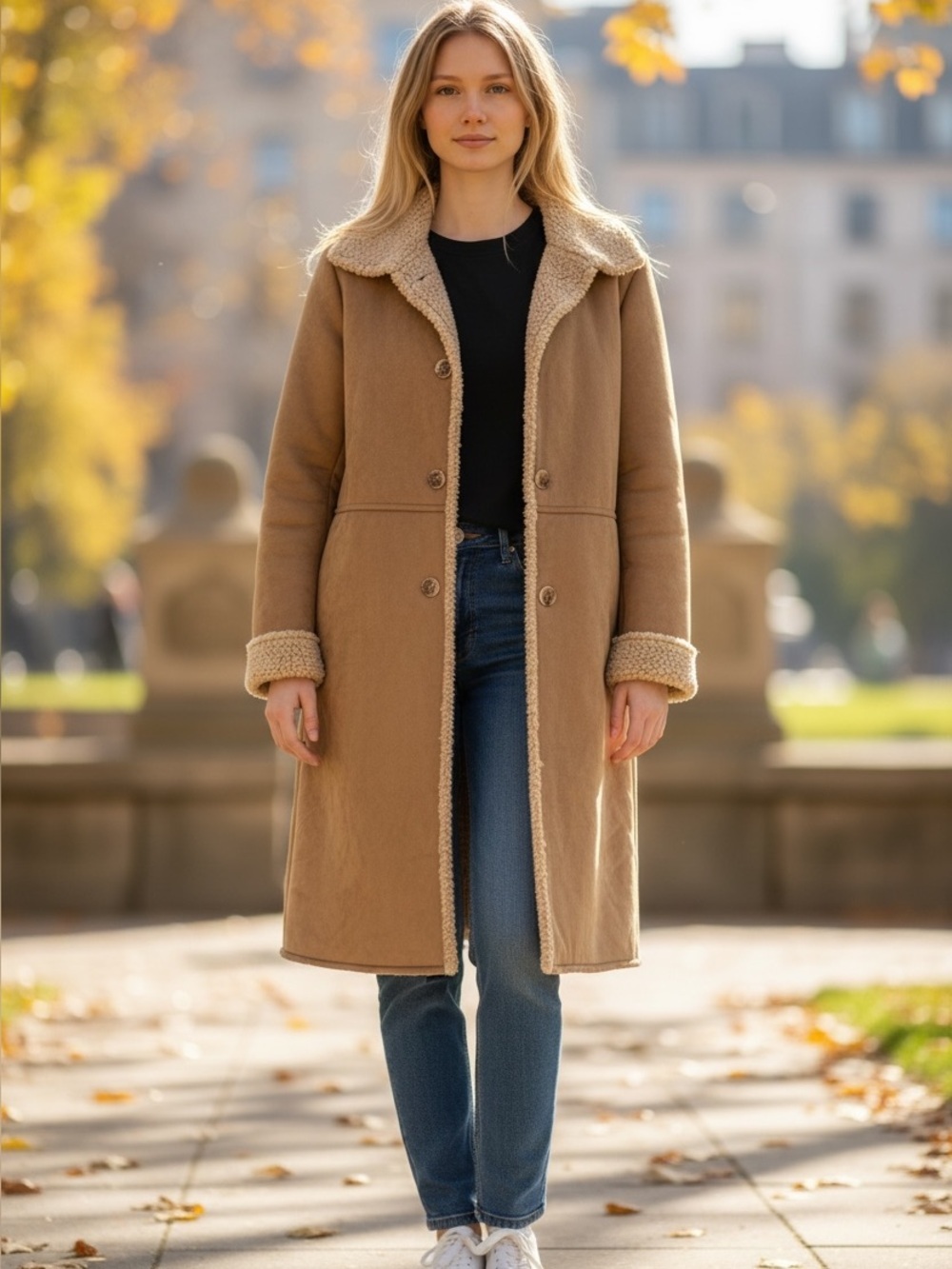 J. Jill Long Faux-Shearling Trench Coat in Brown